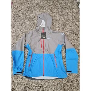 Women rain Jacket Size Large Ykk Zip Waterproof Toray 2.5 Gray Blue Hexa Custom